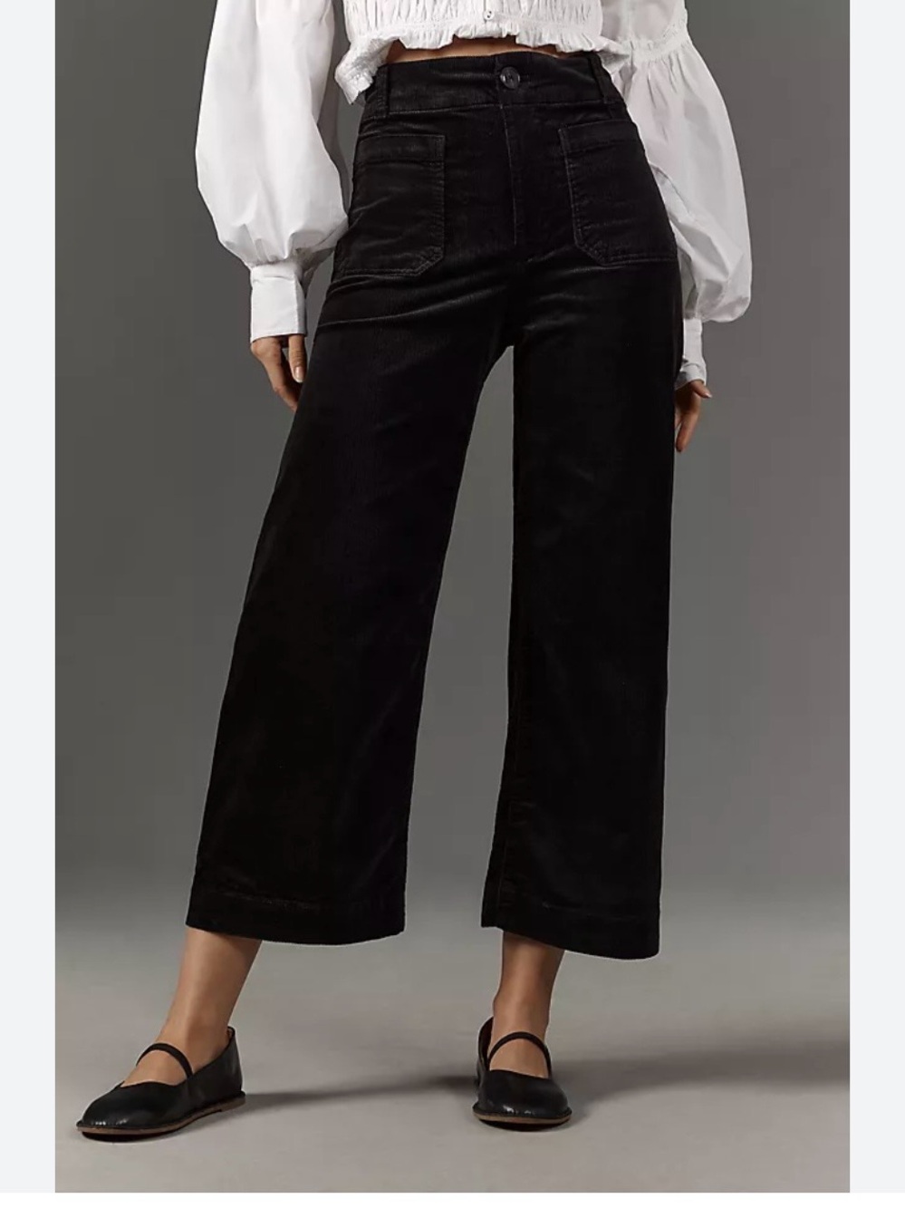 NWT Anthropologie Wide Leg Black Velvet Crop Pants